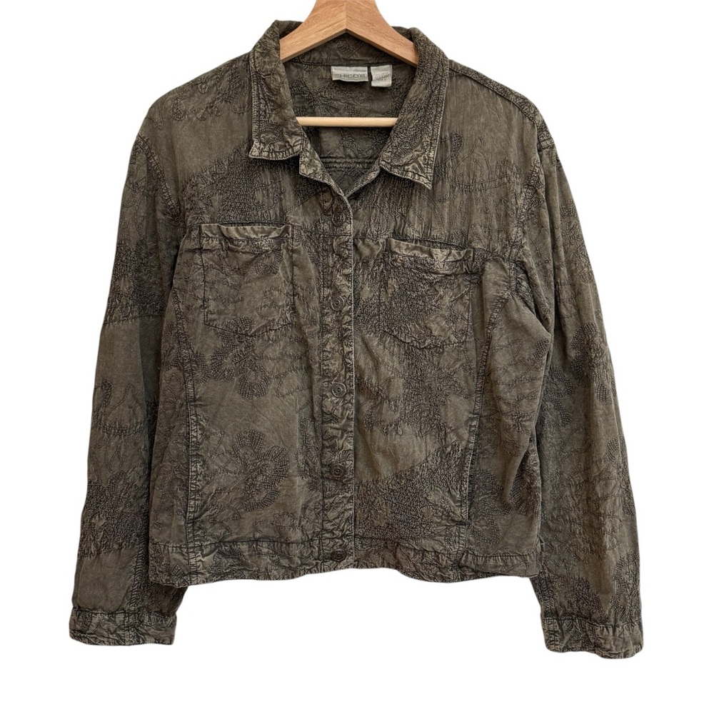 Chico’s Embroidered Lightweight Shirt Jacket Shacket Women Large Boho